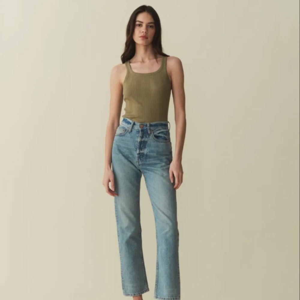 Doen Seine Cotton Cashmere Ribbed Sleeveless Tank Cami Top Pasture Olive Green - Picture 2 of 9